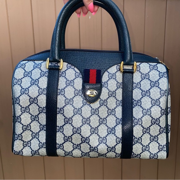Gucci Blue and Cream Satchel with Structured Shape - Picture 1 of 11